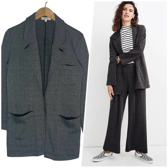 Madewell Jackets & Blazers - Madewell | Women | Gray Glen Plaid Oversized Open Front Knit Blazer | Size Small